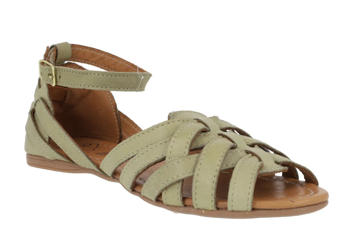 Sandalias de piel de tiras con pulsera al tobillo