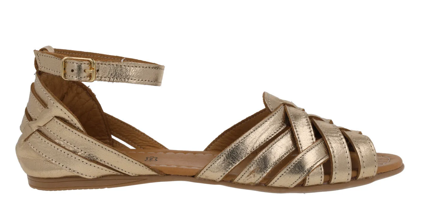 Sandalias de piel de tiras con pulsera al tobillo