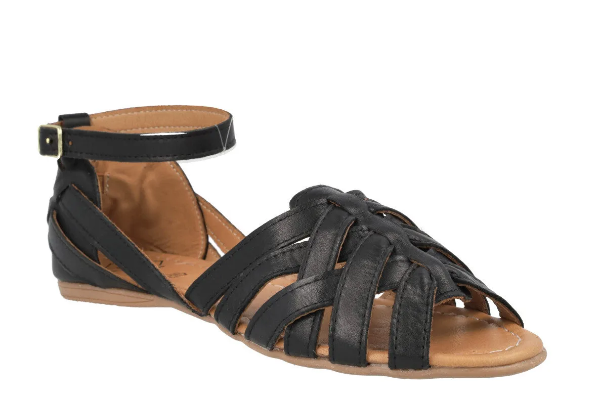 Sandalias de piel de tiras con pulsera al tobillo