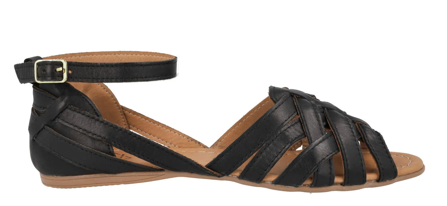 Sandalias de piel de tiras con pulsera al tobillo