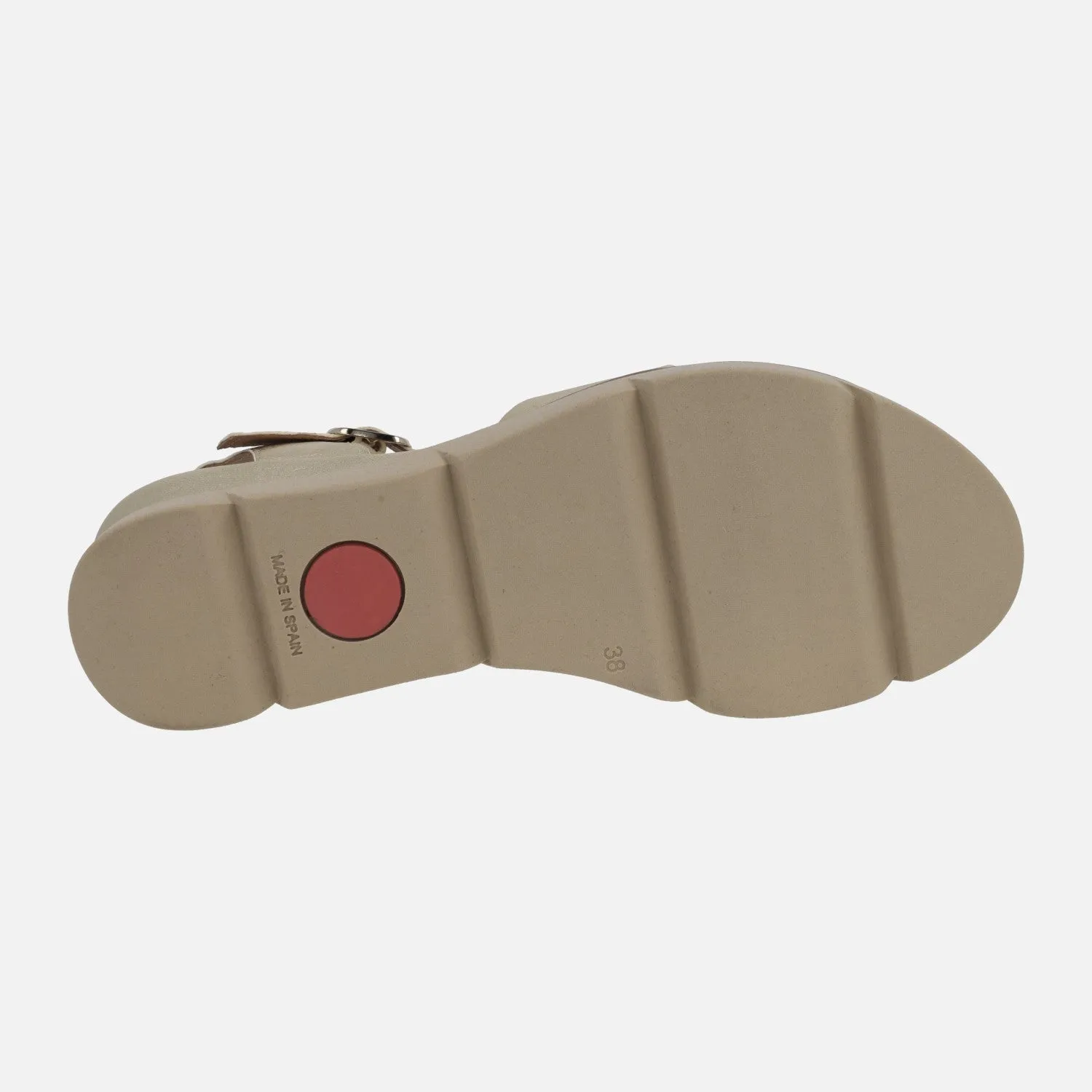 Sandalias doradas de piel con pulsera al tobillo y plataforma de goma