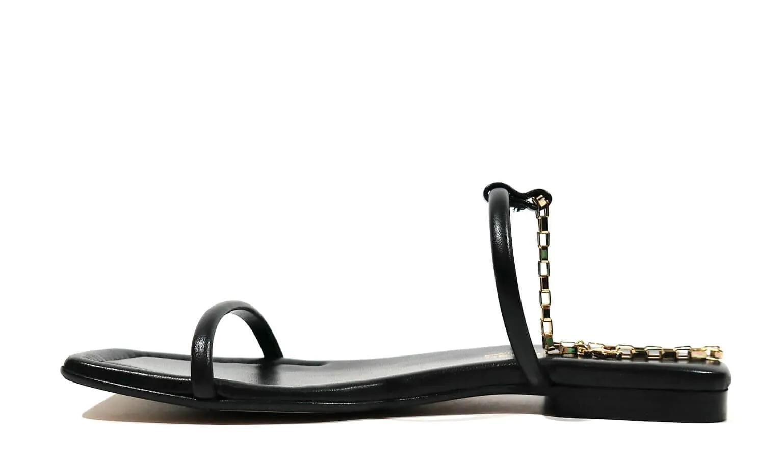 Sandalias negras con pulsera dorada al tobillo para mujer