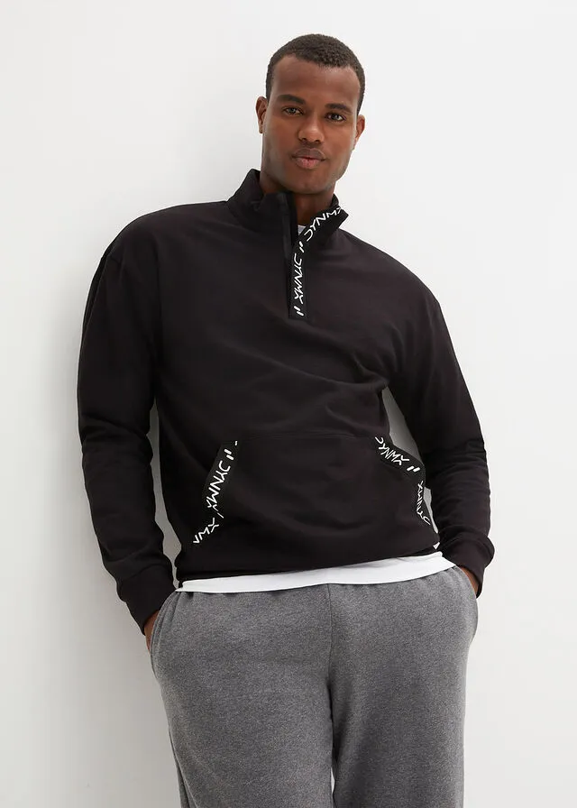 Sudadera con cuello troyer de algodón sostenible Negro