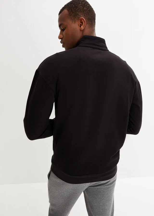 Sudadera con cuello troyer de algodón sostenible Negro