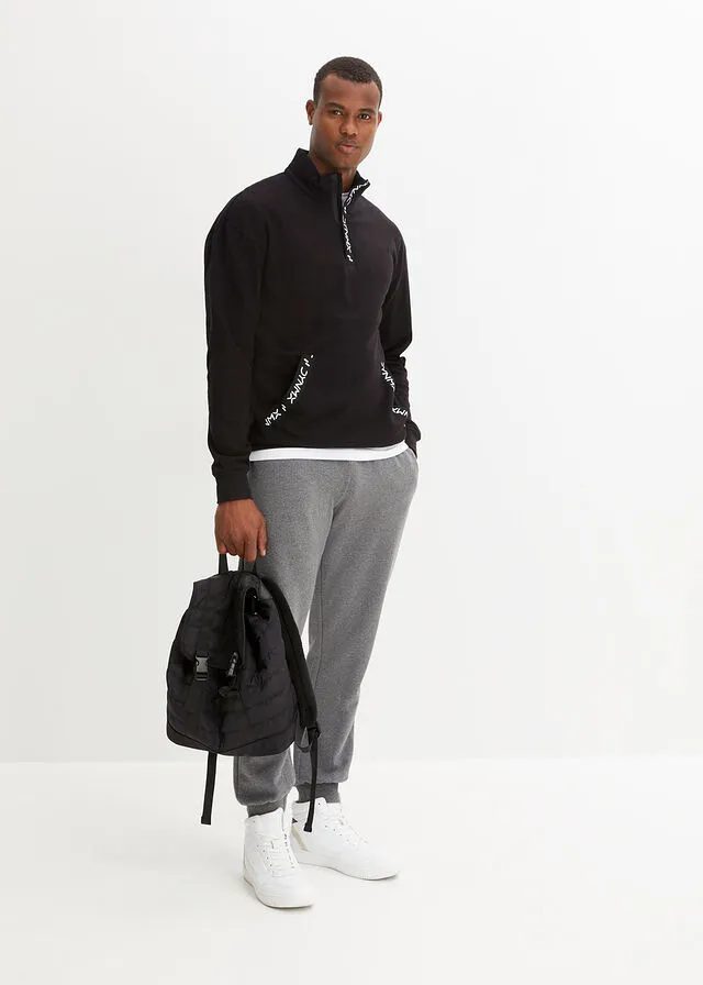 Sudadera con cuello troyer de algodón sostenible Negro