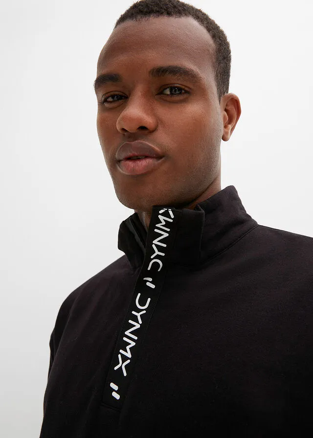 Sudadera con cuello troyer de algodón sostenible Negro