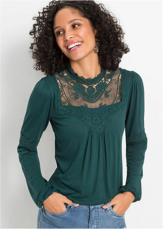 Top con detalle victoriano Verde petróleo