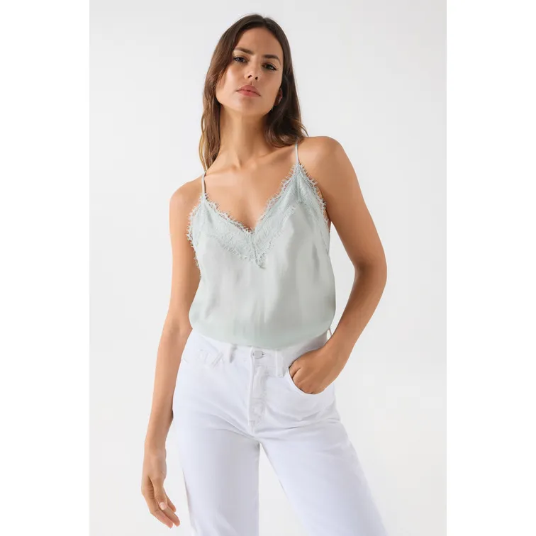 TOP DE SATÉN CON DETALLE DE ENCAJE MUJER SALSA