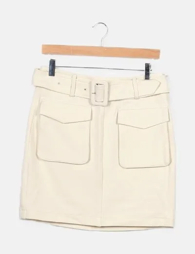 Vero Moda Falda beige detalle cinturón