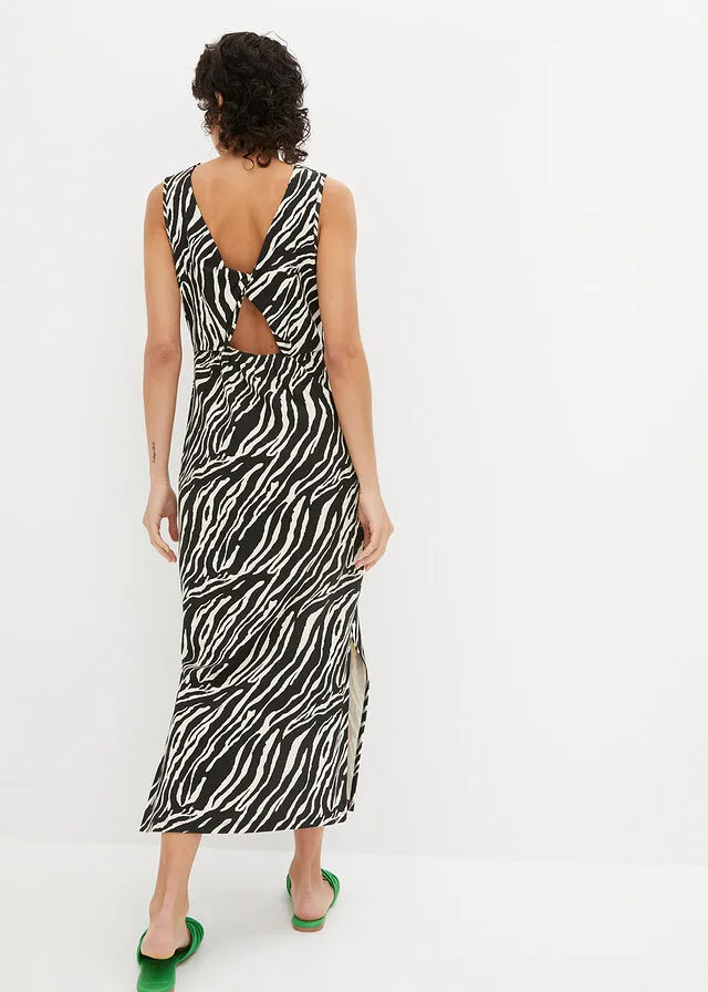 Vestido camisero con detalle en la espalda Negro/crudo con estampado de cebra