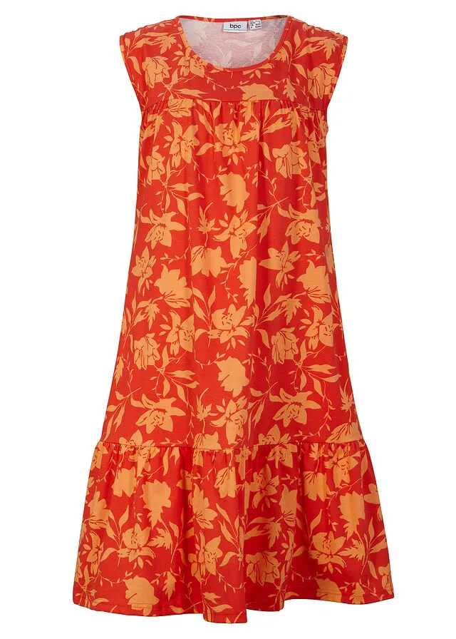 Vestido con volante, hasta la rodilla amapola/nectarina con flores