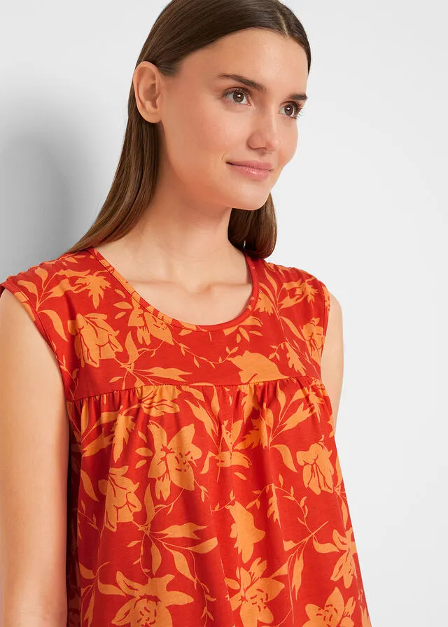 Vestido con volante, hasta la rodilla amapola/nectarina con flores