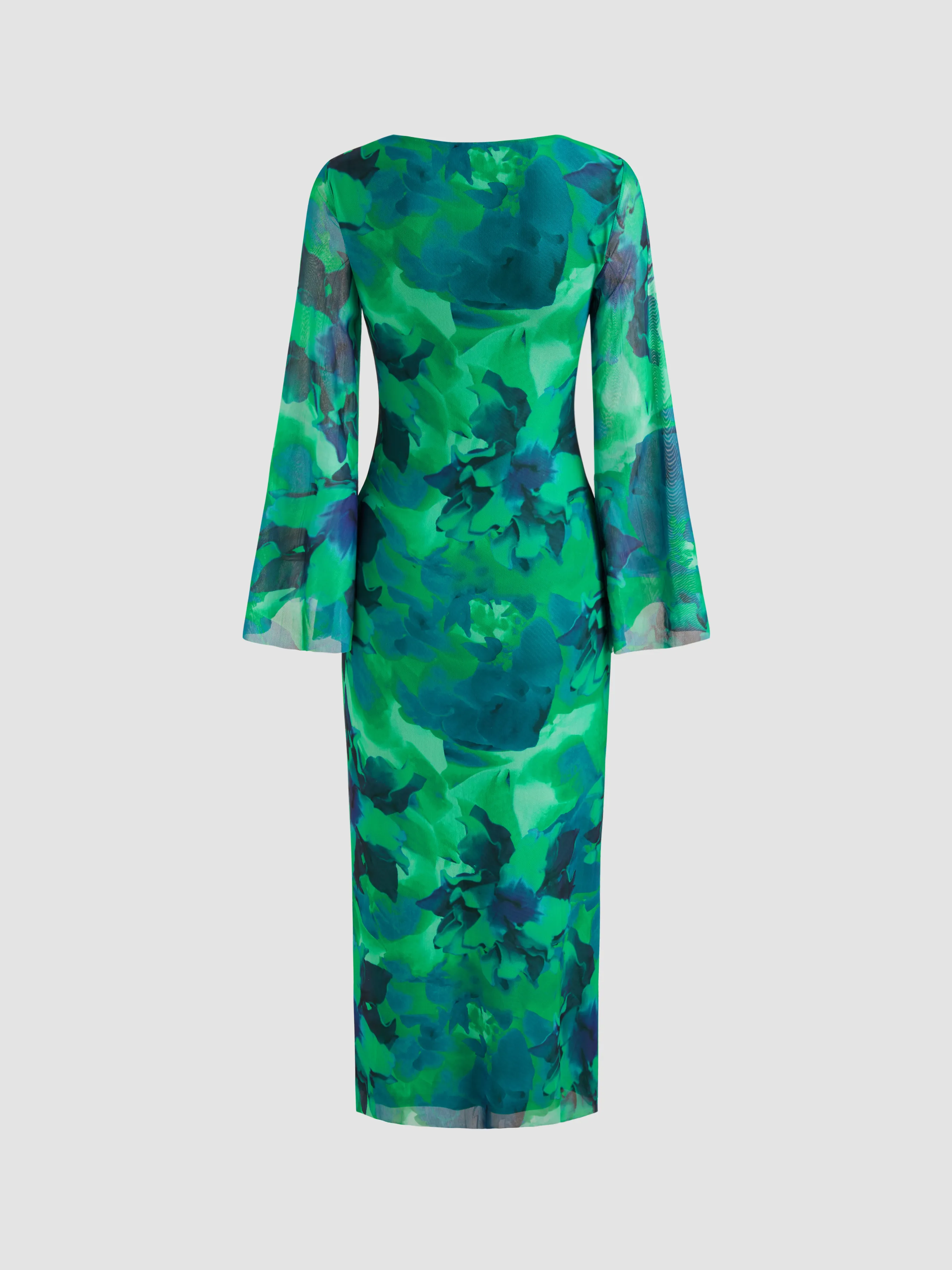 Vestido Maxi Floral con Cuello Barco de Malla