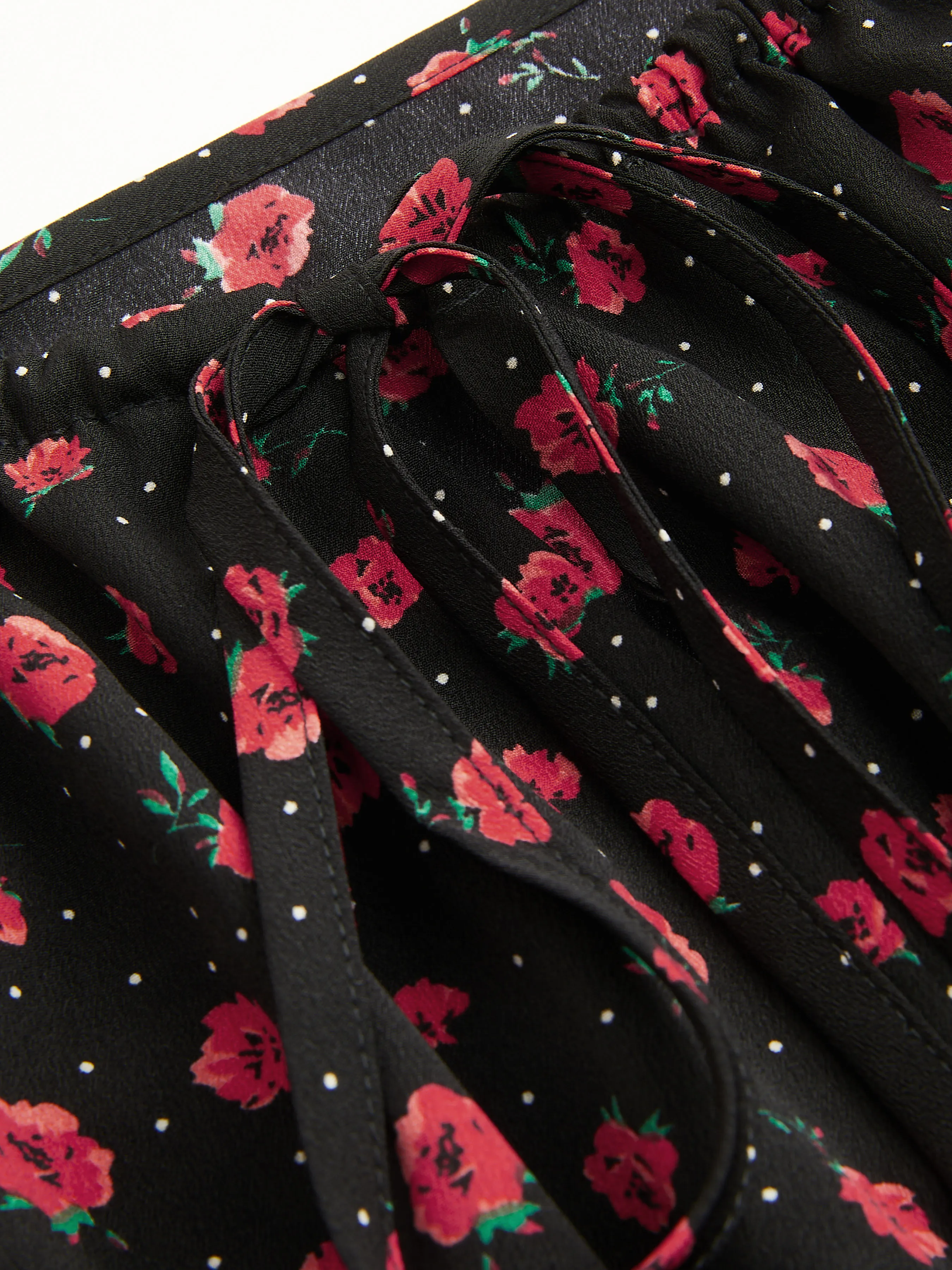  Vestido Midi Floral con Cuello Cuadrado y Mangas Cortas Anudadas Tejido Curvy