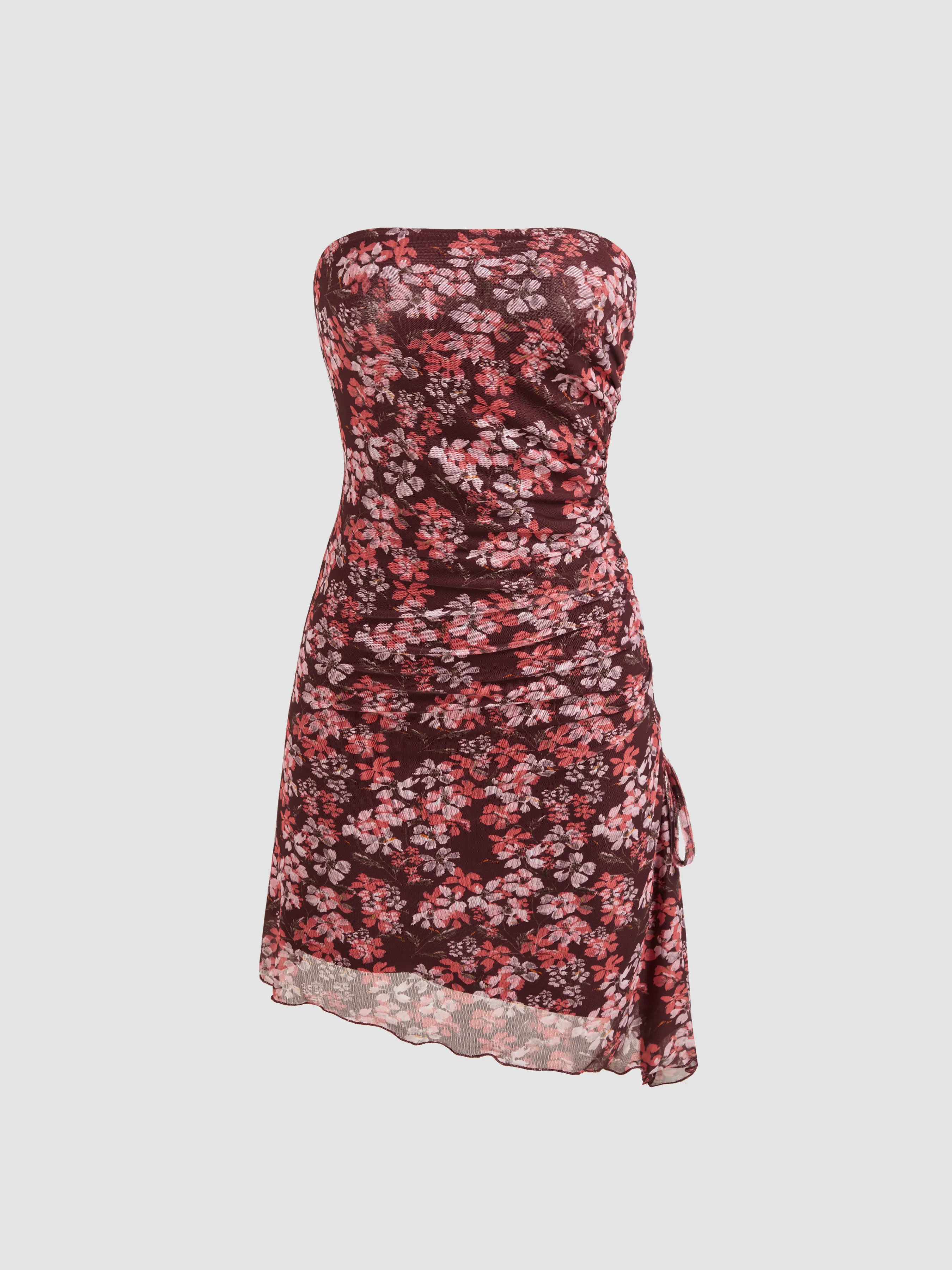 Vestido Mini Tubo con Cordón y Malla Floral