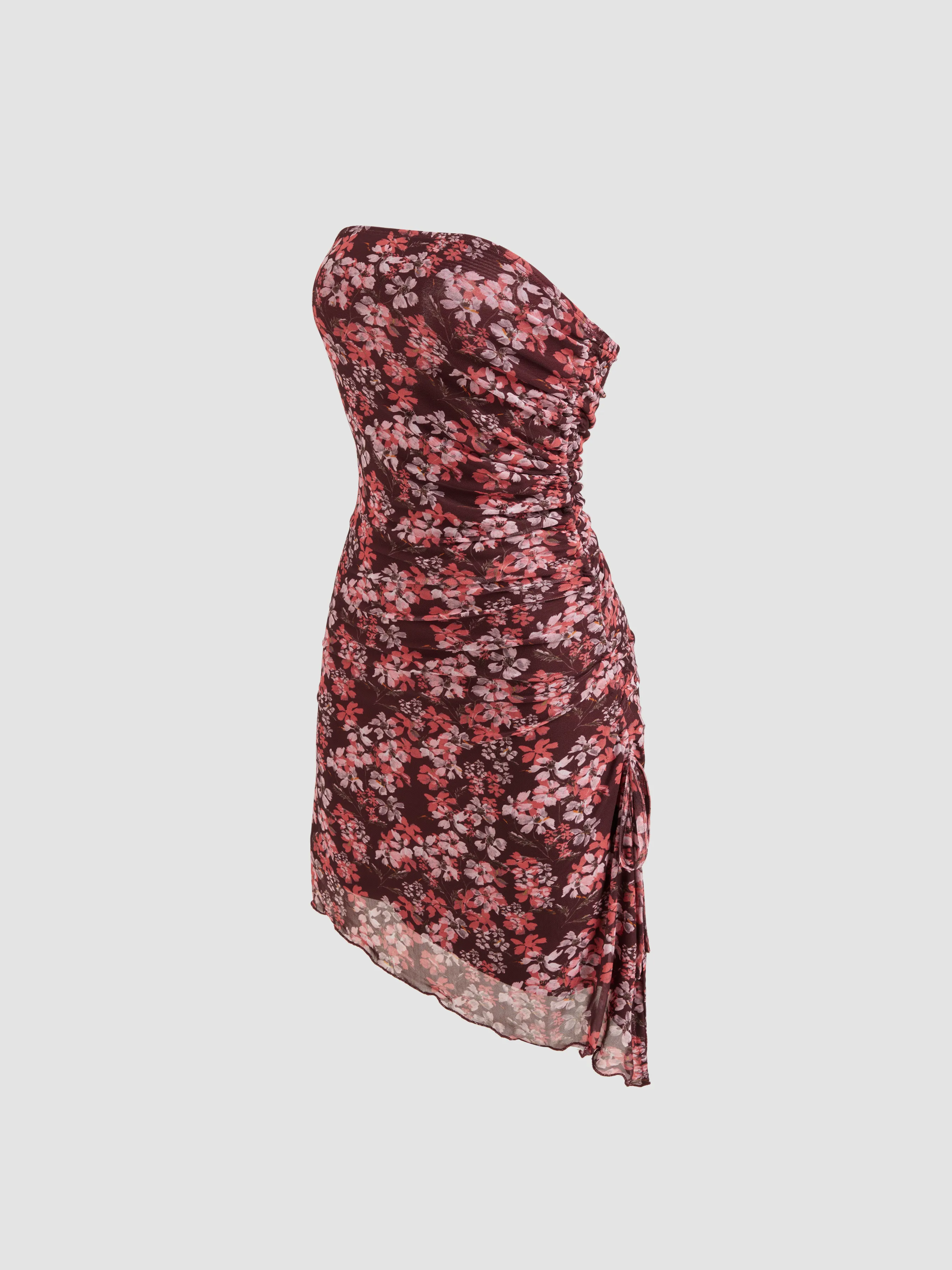 Vestido Mini Tubo con Cordón y Malla Floral