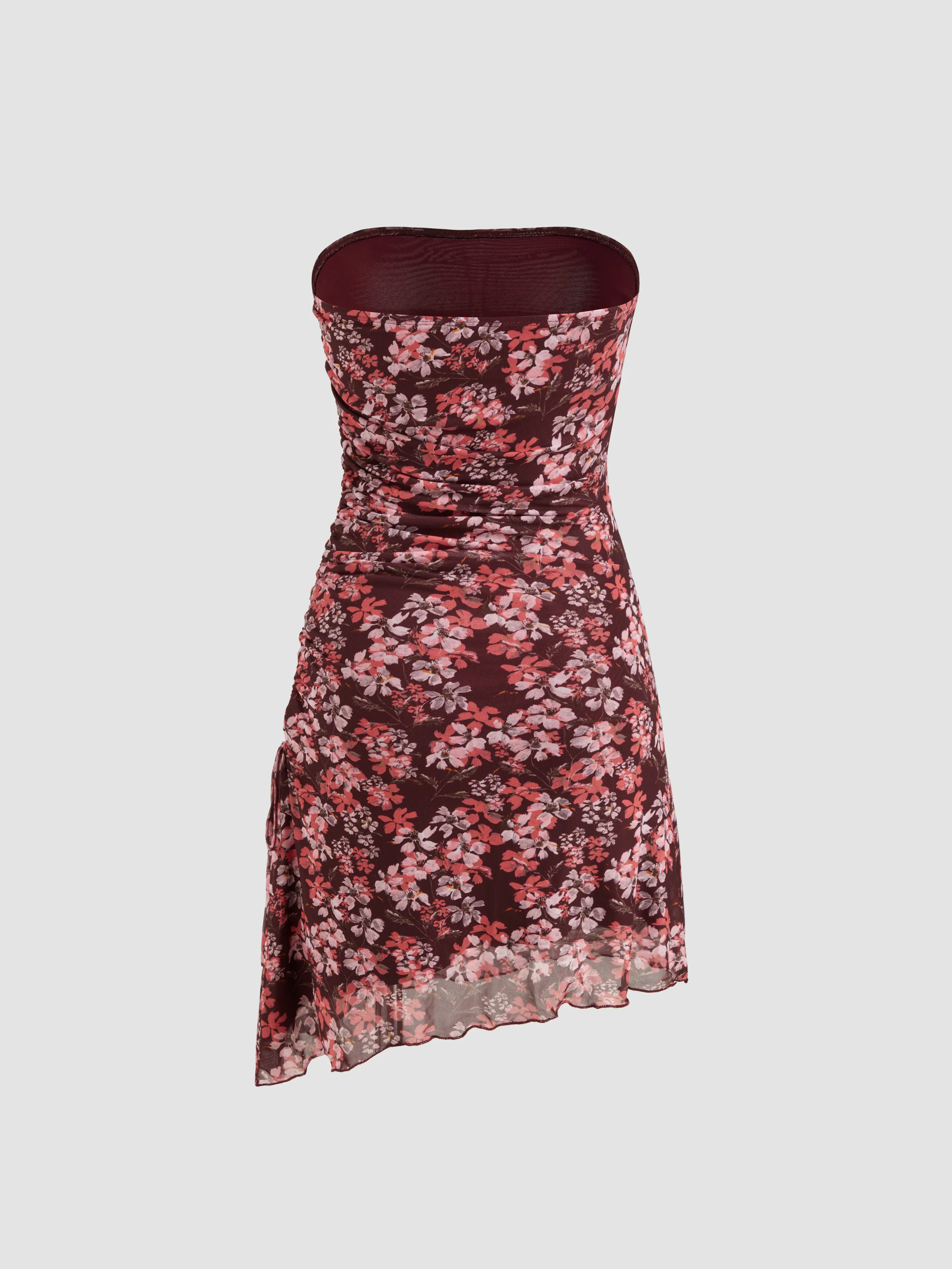 Vestido Mini Tubo con Cordón y Malla Floral