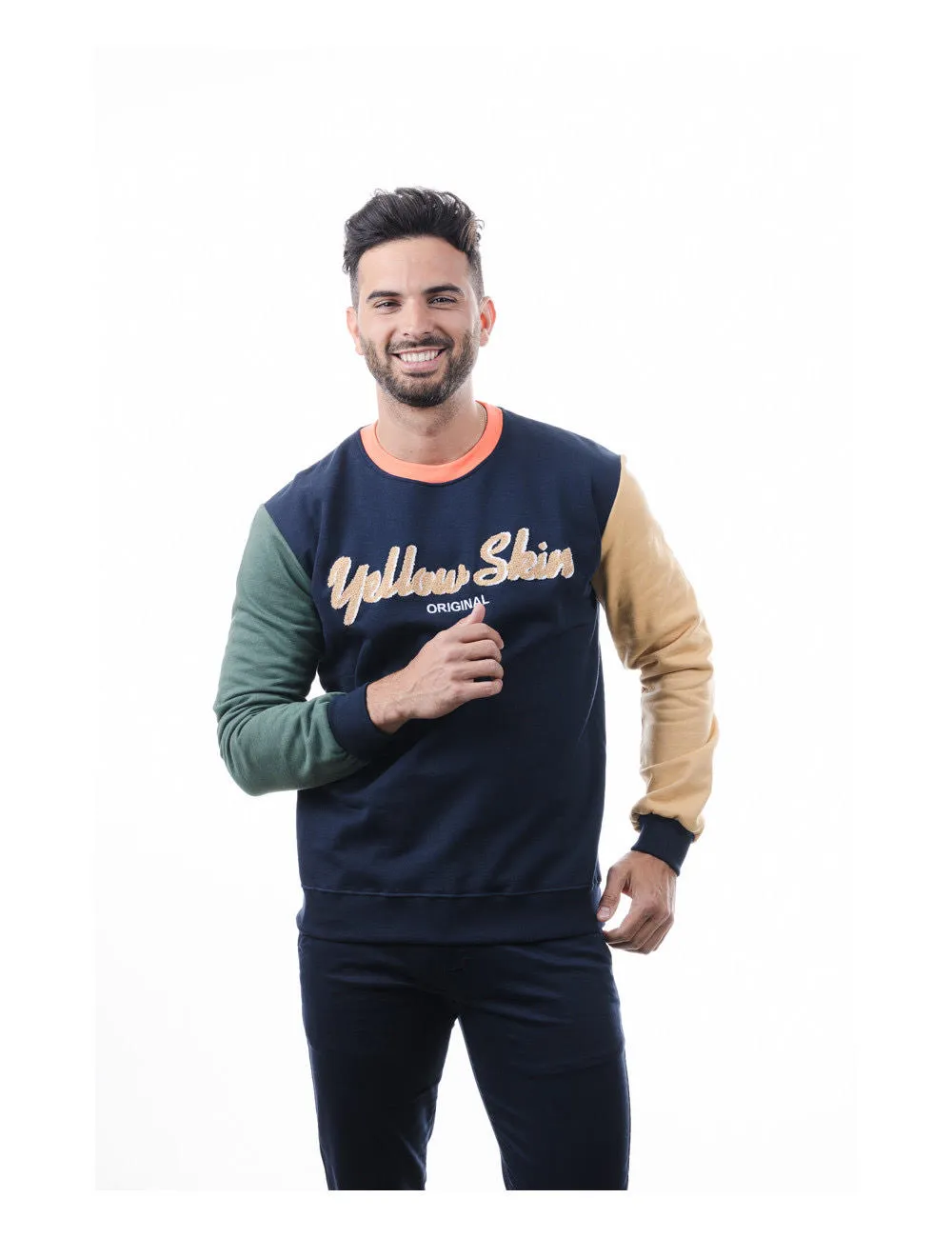 Yellow Skin – Sudadera azul marino colores mangas