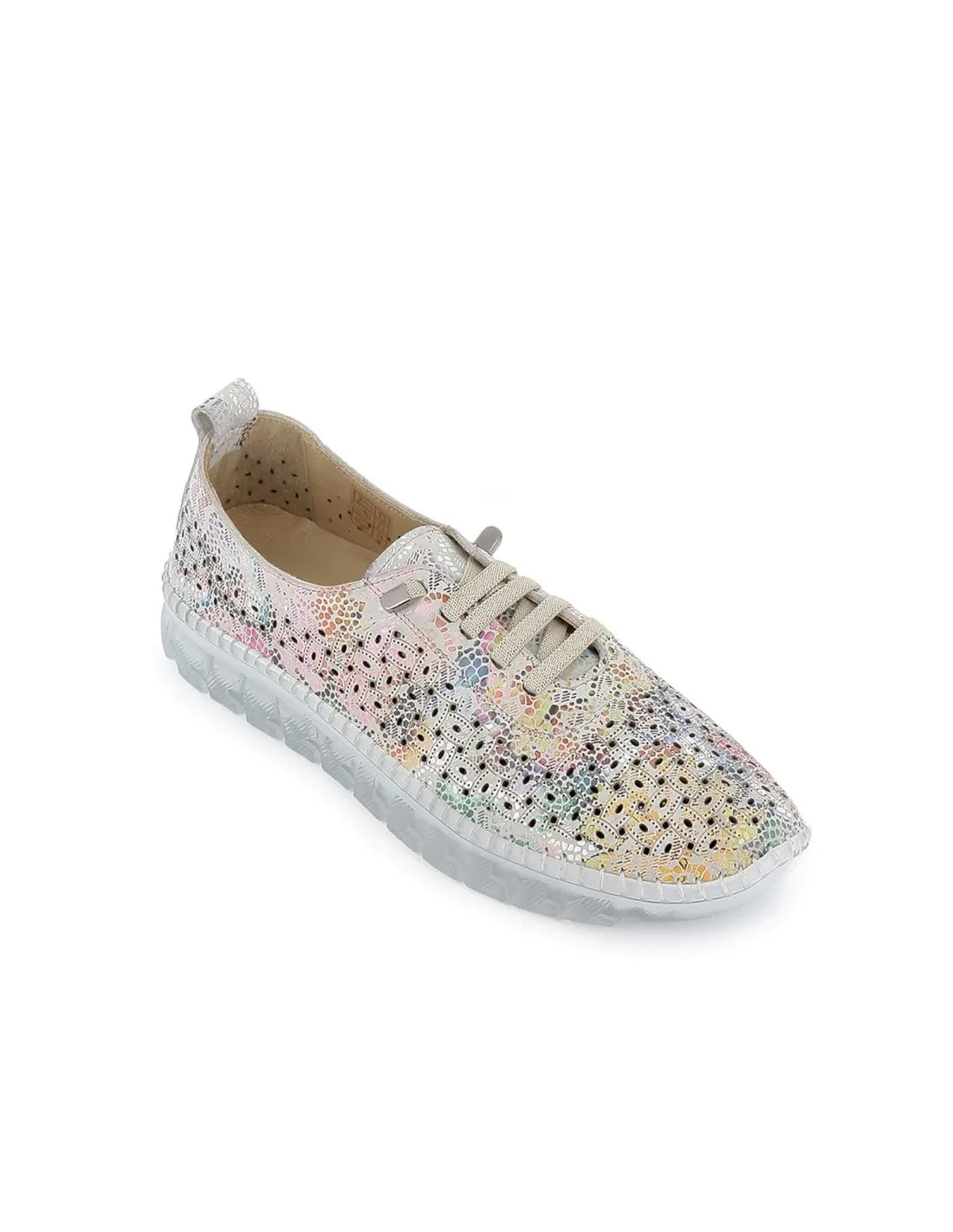 Zapato con cordones piel calados mujer floral Erase